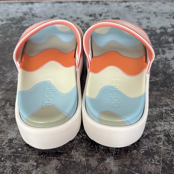 Unisex Adidas Orange/White/Blue Adilette Platform Slide Sandal Size 9 (M) 11 (W) - Picture 4 of 7